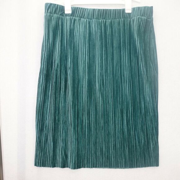 NEW RR Roaman's Green Velour Velvet Pleated Crinkled Skirt Women's 14/16 - Picture 1 of 4